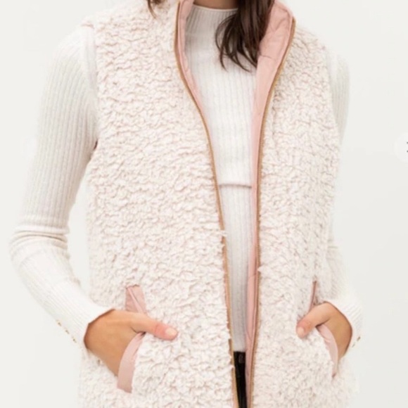 Francesca's Miami Blush Pink Sherpa Reversible Vest - Picture 1 of 8